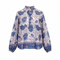 Pink And Blue Floral 3/4 Length Sleeve Top
