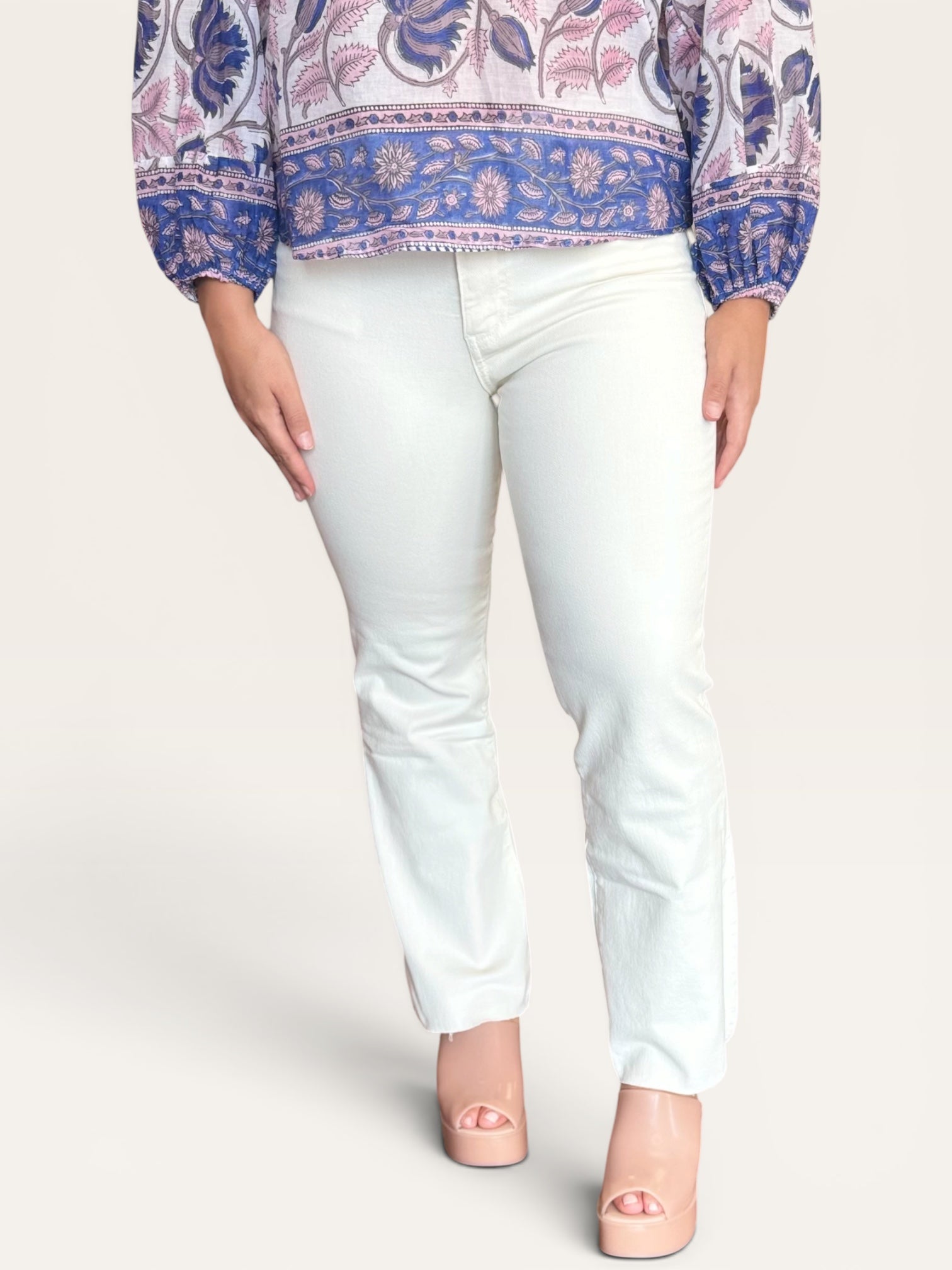 Kut From the Kloth Kelsey high rise ankle flare jeans in ecru with raw hem