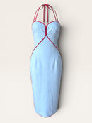 Halter Neck Cut Out Midi Dress W/Contrast Piping
