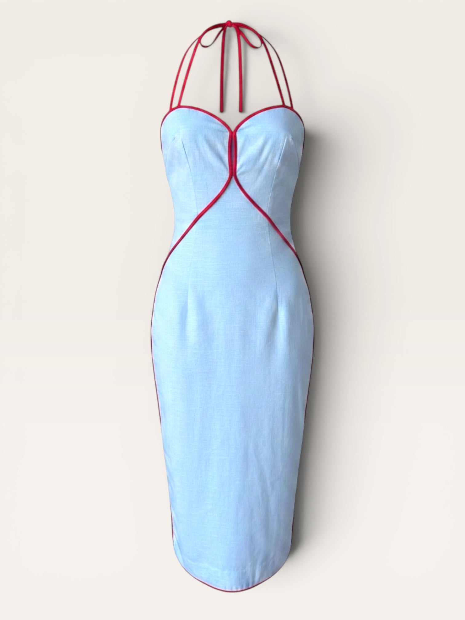 Halter Neck Cut Out Midi Dress W/Contrast Piping