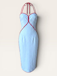 Halter Neck Cut Out Midi Dress W/Contrast Piping