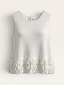 Sleeveless Ribbed Knit Top /Fringe hem
