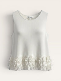 Sleeveless Ribbed Knit Top /Fringe hem