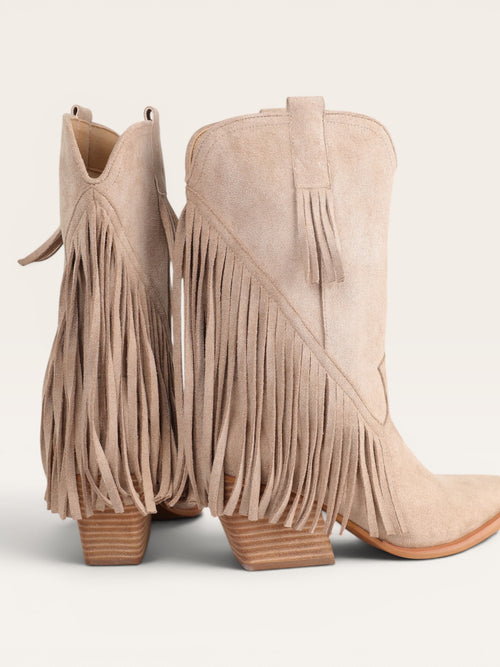 Brynlee Fringe Suede Western Boots | Sand Boho Booties