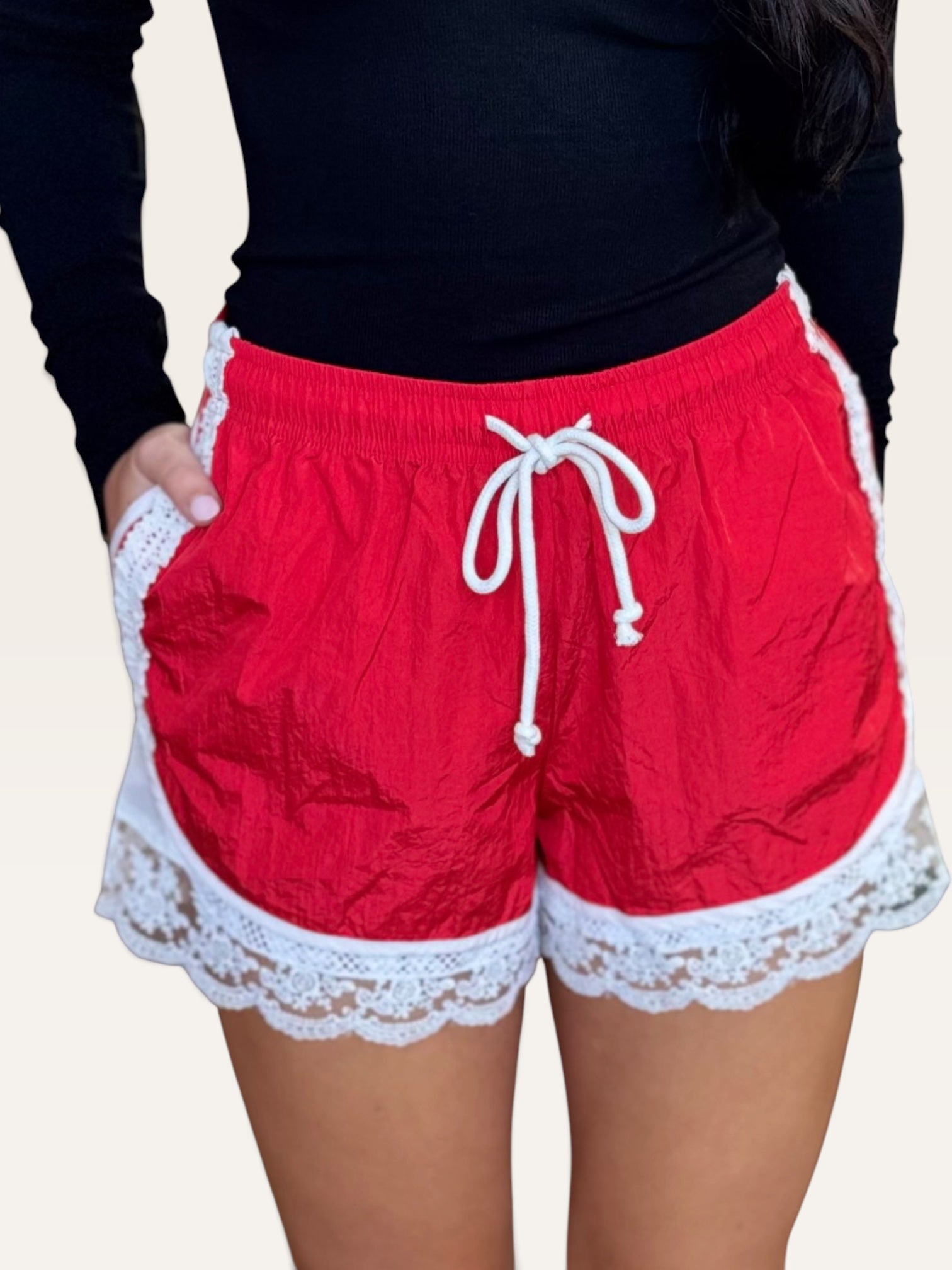 Red Lace Trim Shorts