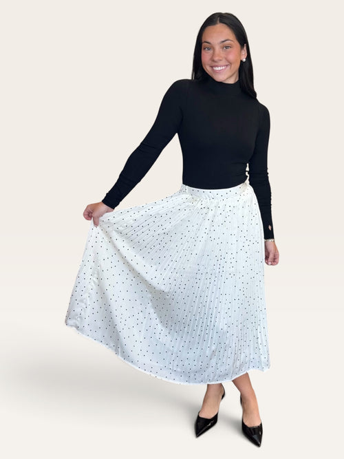 Polka Dot Pleated Maxi Skirt