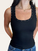Black Studded Knit Tank Top