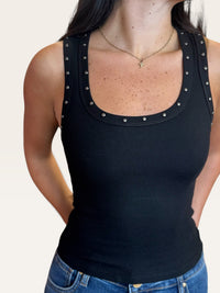 Black Studded Knit Tank Top