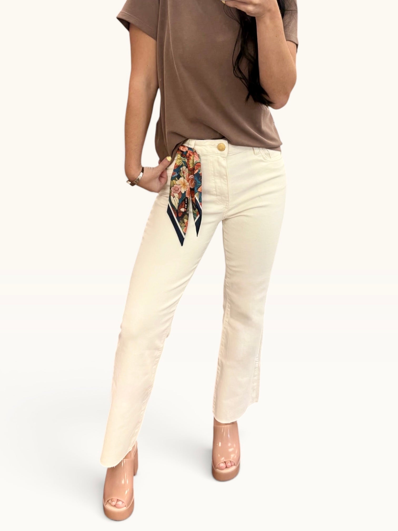 Kelsey High Rise Ankle Flare Jeans in Ecru | Kut From the Kloth