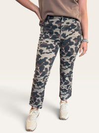 Kelsey High Rise Ankle Flare Jeans in Animal Print | KFTK Raw Hem