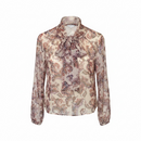 Dusty pink paisley print blouse with high neckline self-tie bow and voluminous raglan sleeves