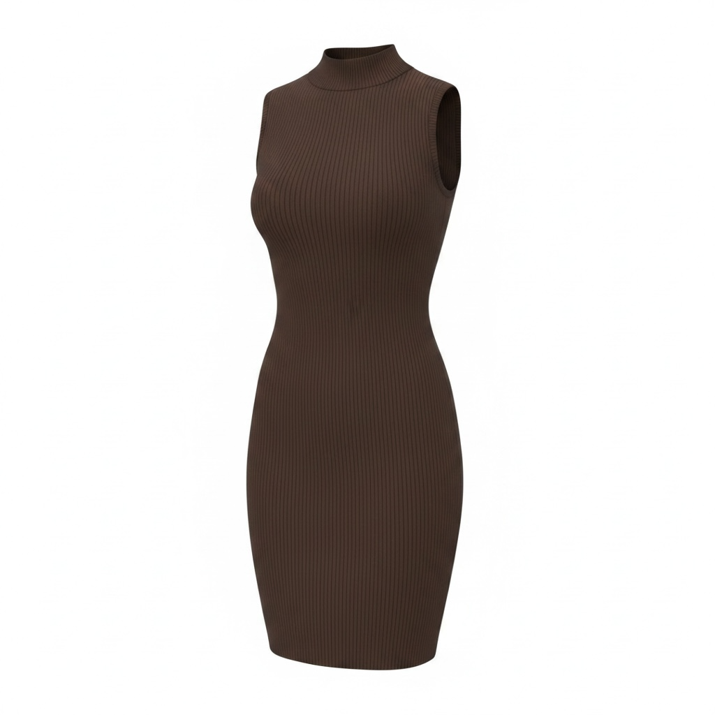 Chocolate Mini Sweater Dress | Fitted Ribbed Mock Neck Knit Dress