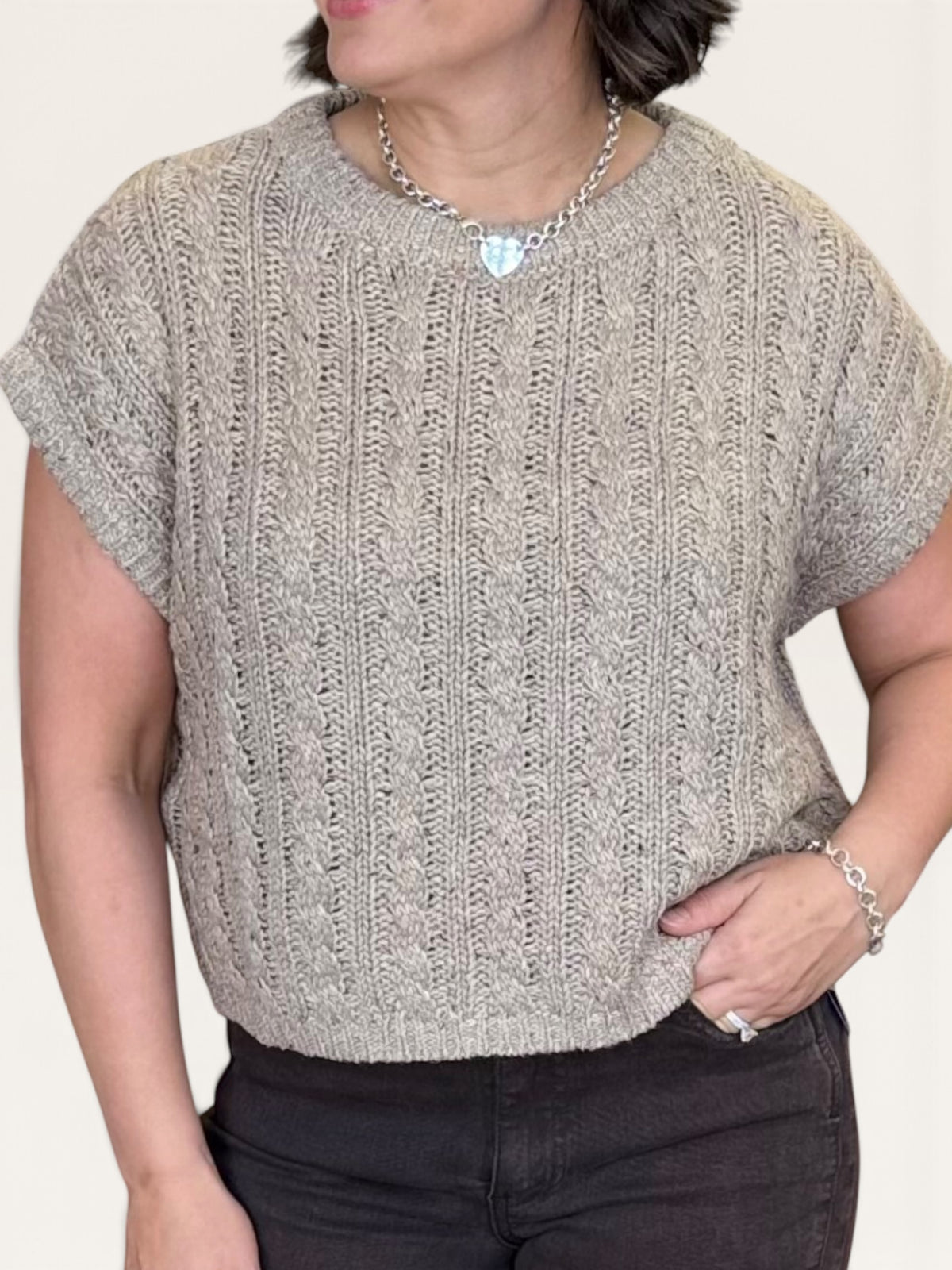 Cable Knit Sweater Tank | Cap Sleeve Layering Top