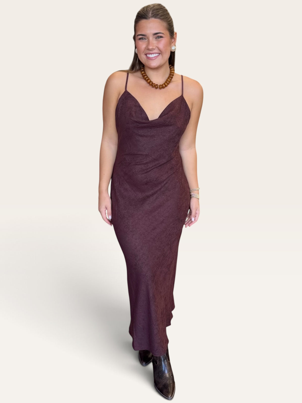 Burgundy Slip Dress | Sueded Cowl Neck Midi