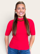 Ribbed mock neck short sleeve top in soft fabric