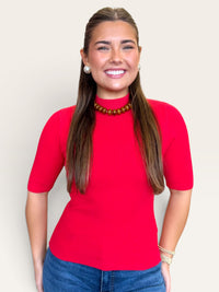Ribbed Mock Neck Top | Short Sleeve Basic