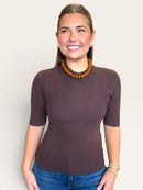 Ribbed Mock Neck Top | Short Sleeve Basic