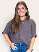 Short Sleeve Button Down Oversized Top