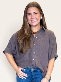 Short Sleeve Button Down Oversized Top