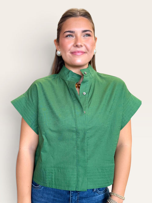 Linen Blend Short Sleeve Button Down Top