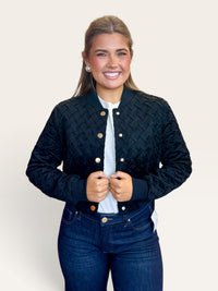 Black Faux Suede Braided Bomber Jacket | Cropped Woven Snap Front Jacket