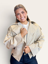 Cropped Trench Coat | Structured Double Breasted Belted Short Jacket