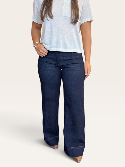 Maya High Rise Fab AB Wide Leg Jeans in Amaze | KFTK Wide Hem