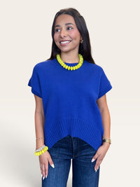 Electric Blue Short Sleeve High Low Sweater
