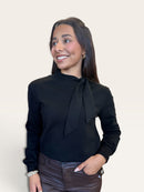 Fine Knit Sweater with Bow Shoulder Detail | Molly Bracken | Black or Burgundy