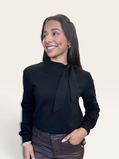 Fine Knit Sweater with Bow Shoulder Detail | Molly Bracken | Black or Burgundy
