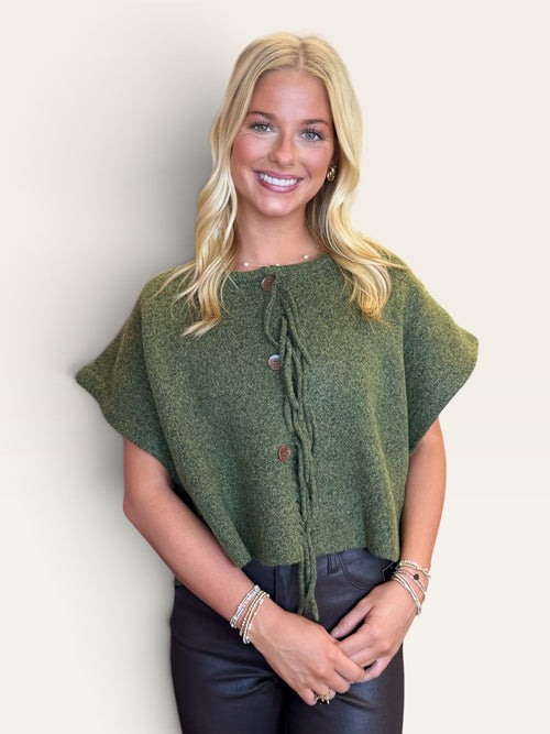 Kerisma Sachi cropped fringe sweater vest in olive jade