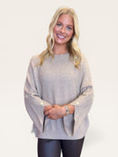 Warm wheat marled knit crew neck top front view