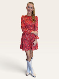 Bailey Floral Pleated Long Sleeve Mini Dress | Adelyn Rae Tie Waist