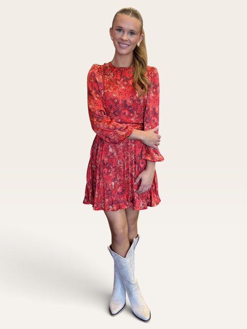 Adelyn Rae Bailey floral pleated long sleeve mini dress