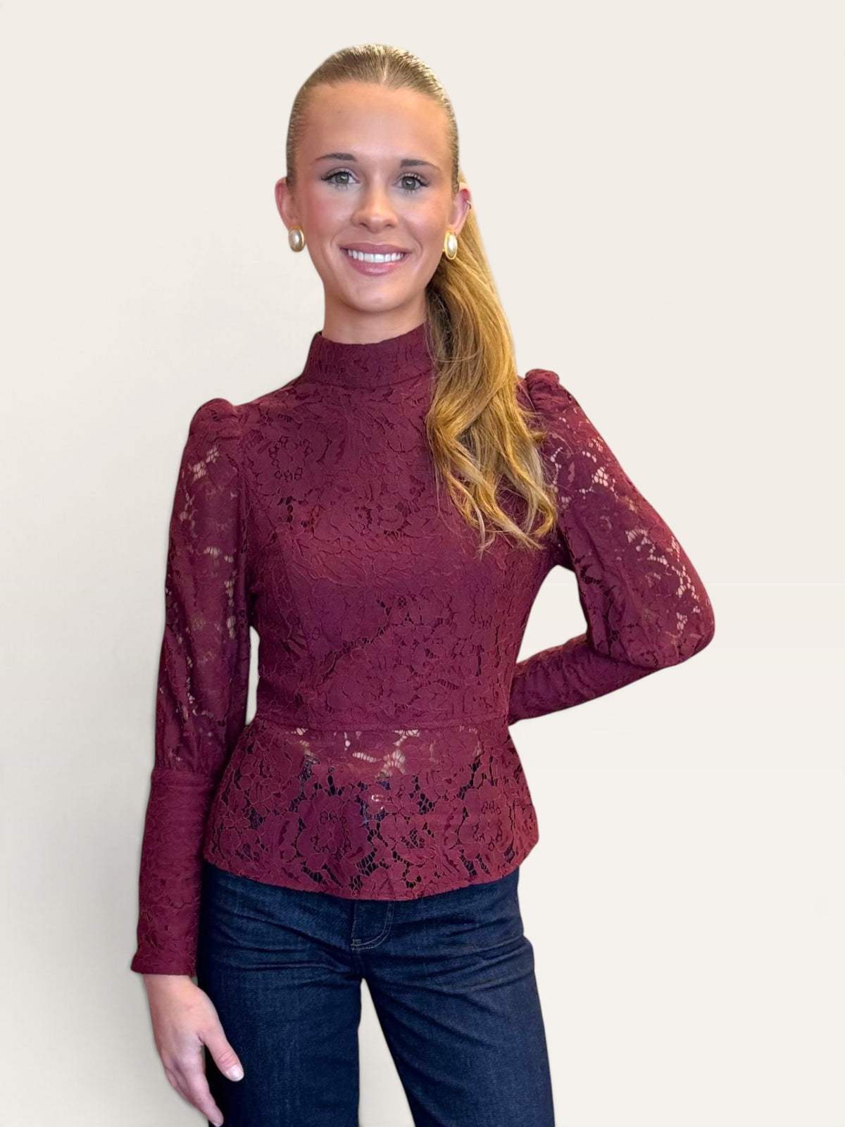 Long Sleeve Lace Top With Back Zipper