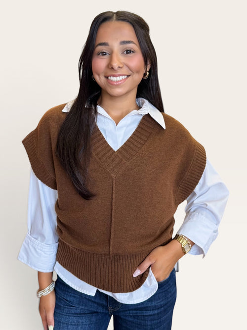 Kerisma Gwyneth V-neck sweater vest in espresso brown