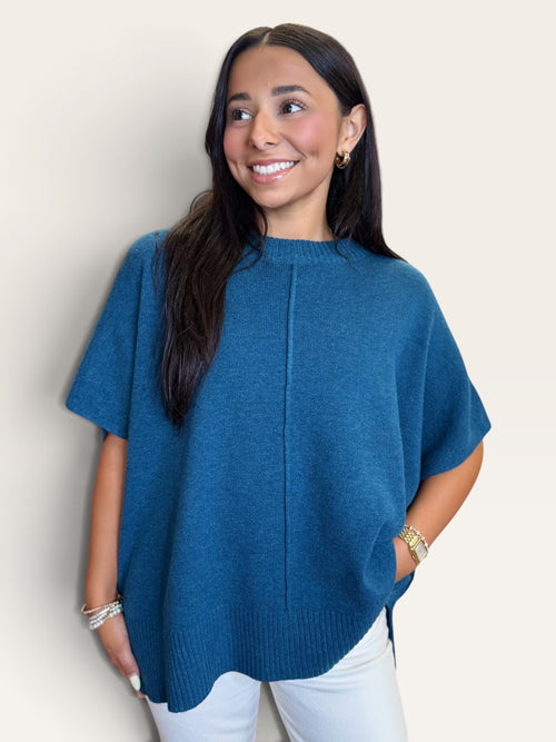 Kerisma mosaic teal sweater top layered look