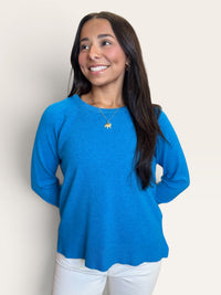 Turquoise Relaxed Raglan Sleeve Side Slit Sweater | Deluc Soft Viscose Knit