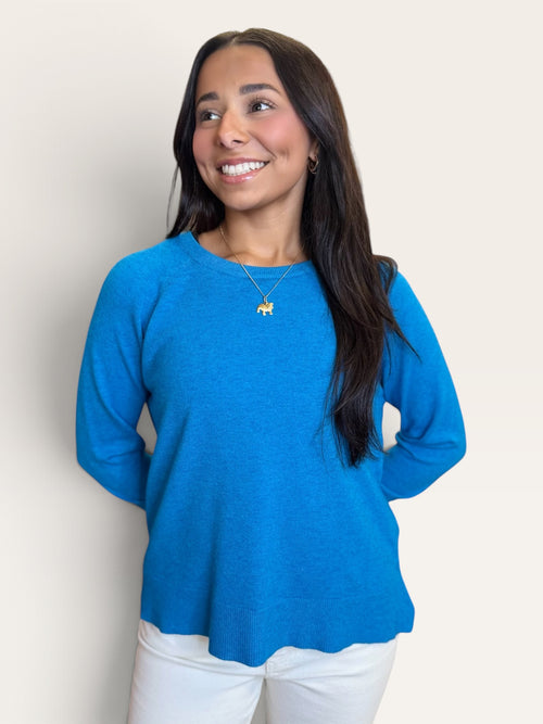 Deluc turquoise relaxed raglan sleeve side slit sweater