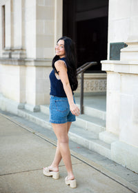 Tegan Deep Navy Ribbed Hem Sweater Vest