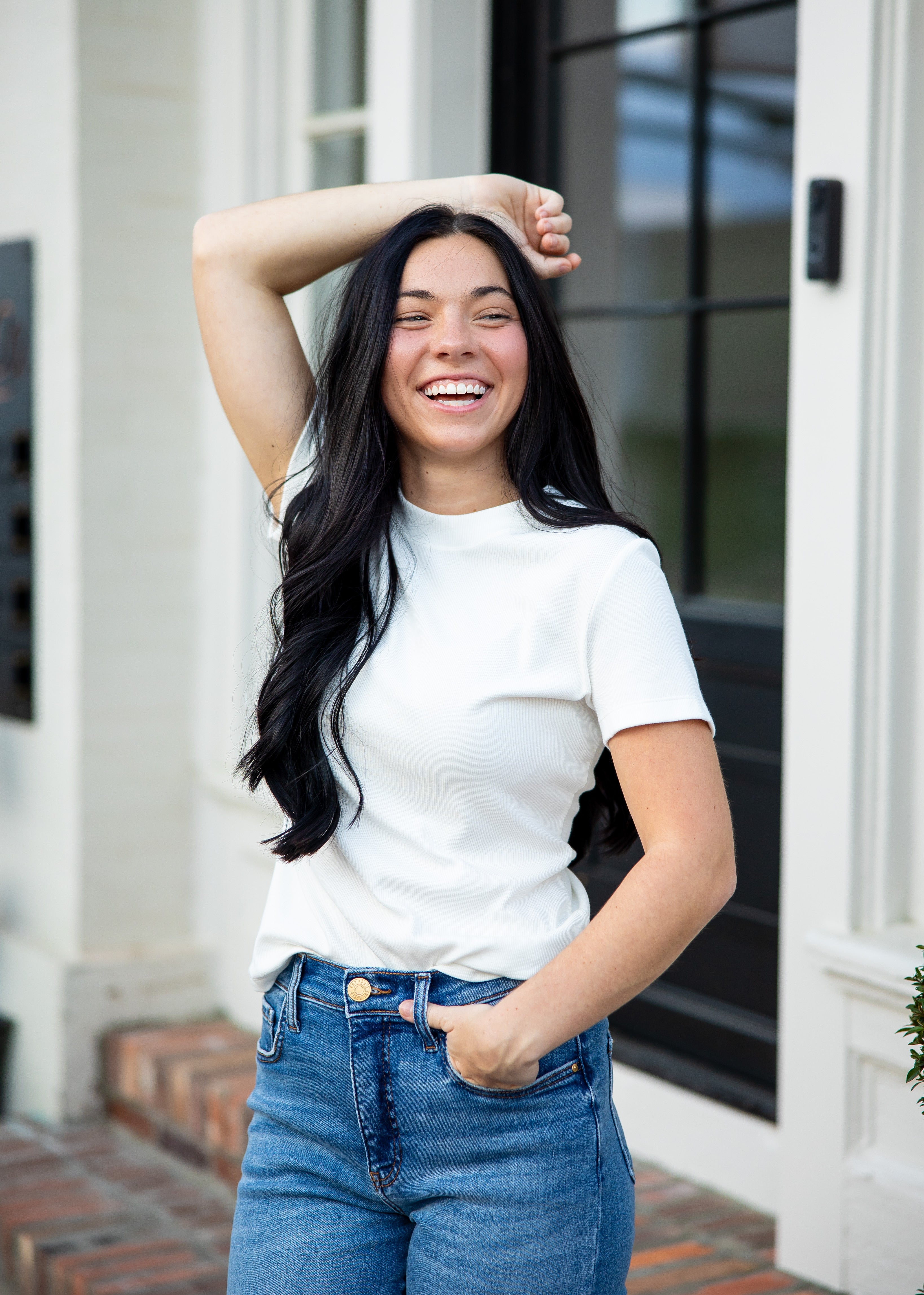 Langley Ribbed Crew Neck Short Sleeve Top