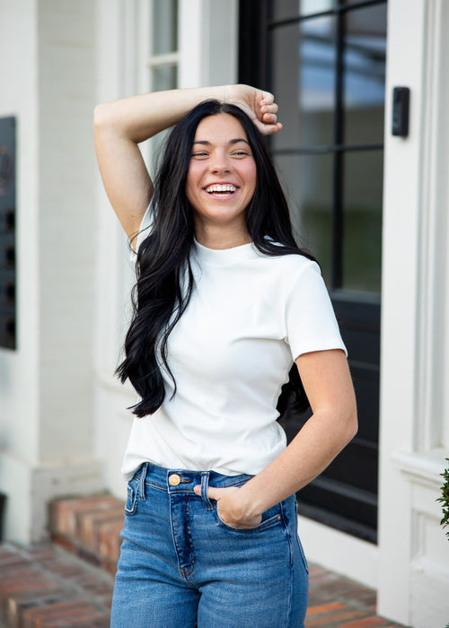 Langley Ribbed Crew Neck Short Sleeve Top