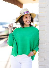 Aiko Green 3D Ribbed Mock Neck Cropped Top
