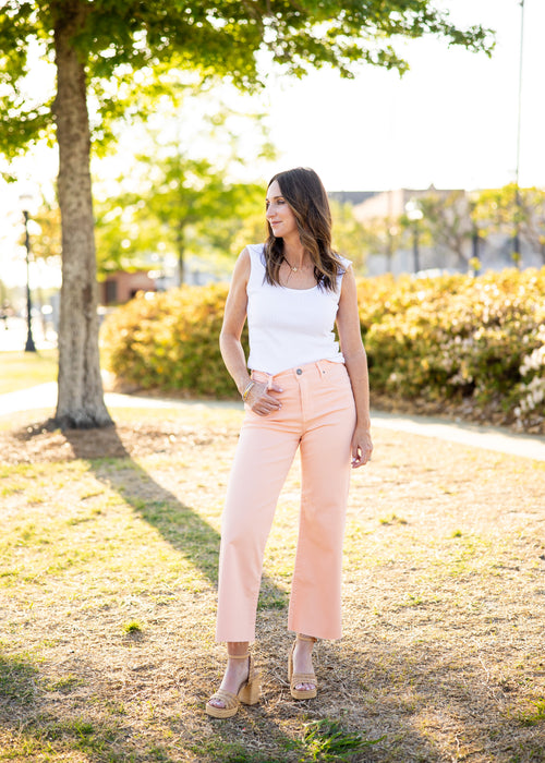 Meg High Rise Wide Leg Pants in Sherbet Orange