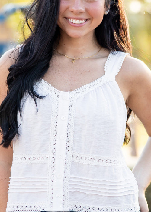 Percy White Crochet Trim Button Front Cami