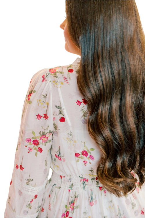 Josefina Floral Lace Panel Puff Sleeve Tiered Mini Dress