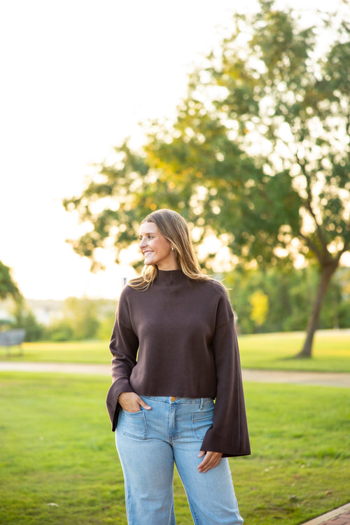 Chuck Cropped Turtleneck Wide Sleeve Viscose Sweater