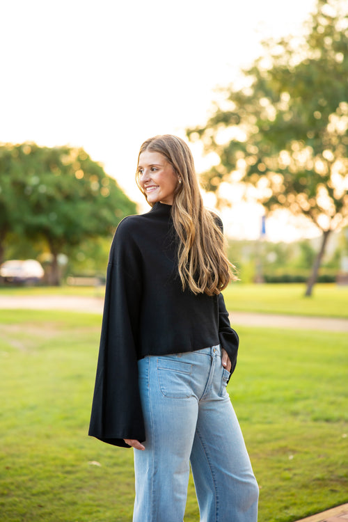 Chuck Cropped Turtleneck Wide Sleeve Viscose Sweater