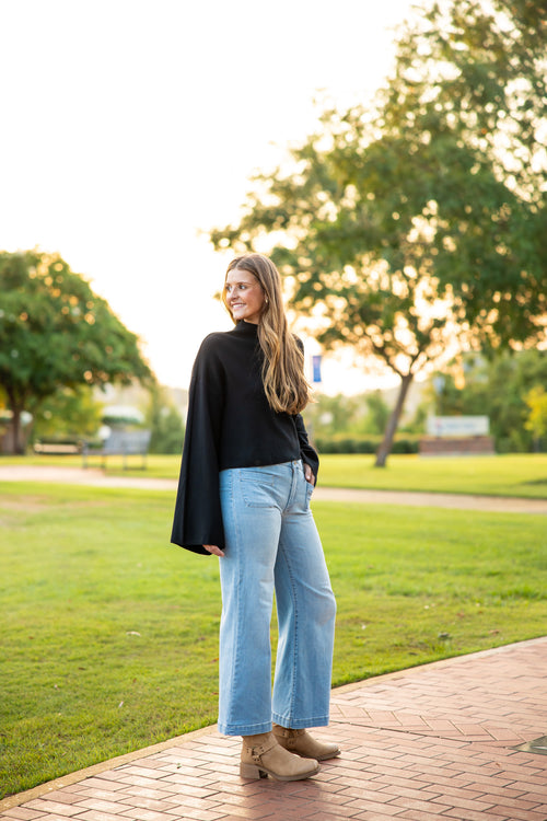 Chuck Cropped Turtleneck Wide Sleeve Viscose Sweater