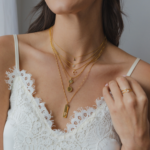 18K Gold Dainty Pearl Initial Pendant Necklace: 15" + 3" / S